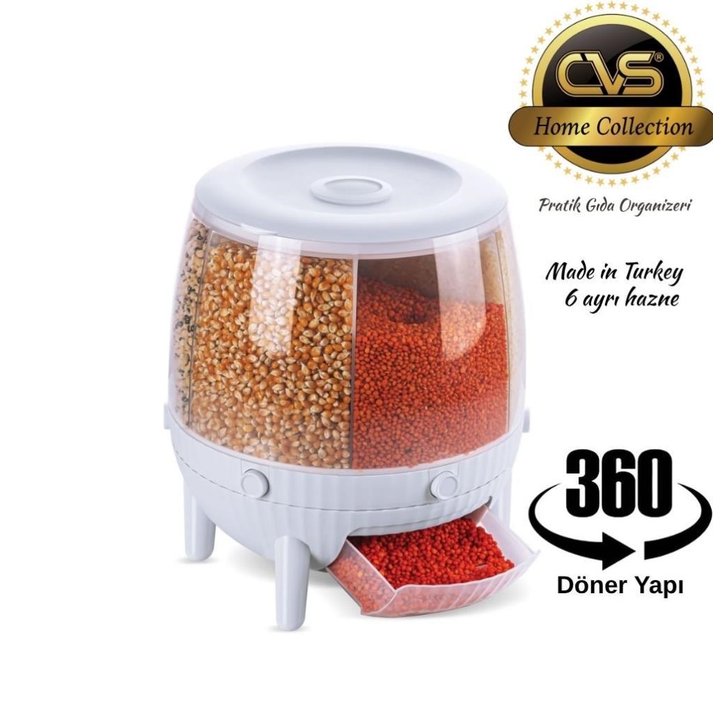 CVS DN 00115 Kuru Gıda ve Bakliyat Organizeri 360° Dönebilen 6 Bölmeli