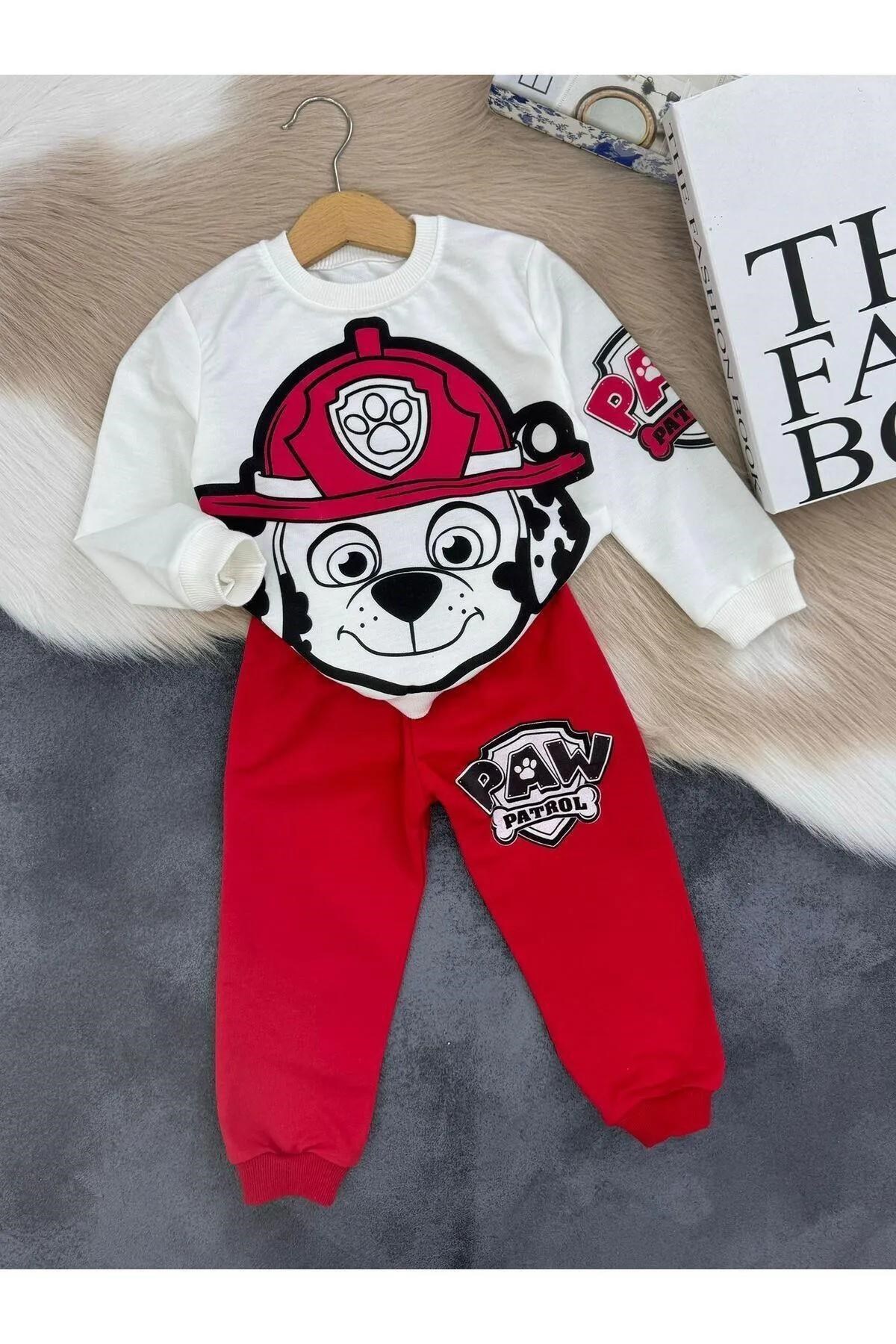 Kırmızı Paw Patrol Baskılı 2'li Çocuk Takımı | %100 Organik Pamuk-1.5 Yaş