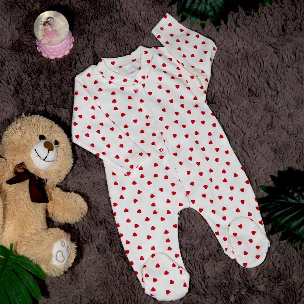 Küçük Kalp Desenli Patikli Tulum 0 - 6 Ay-3 AY