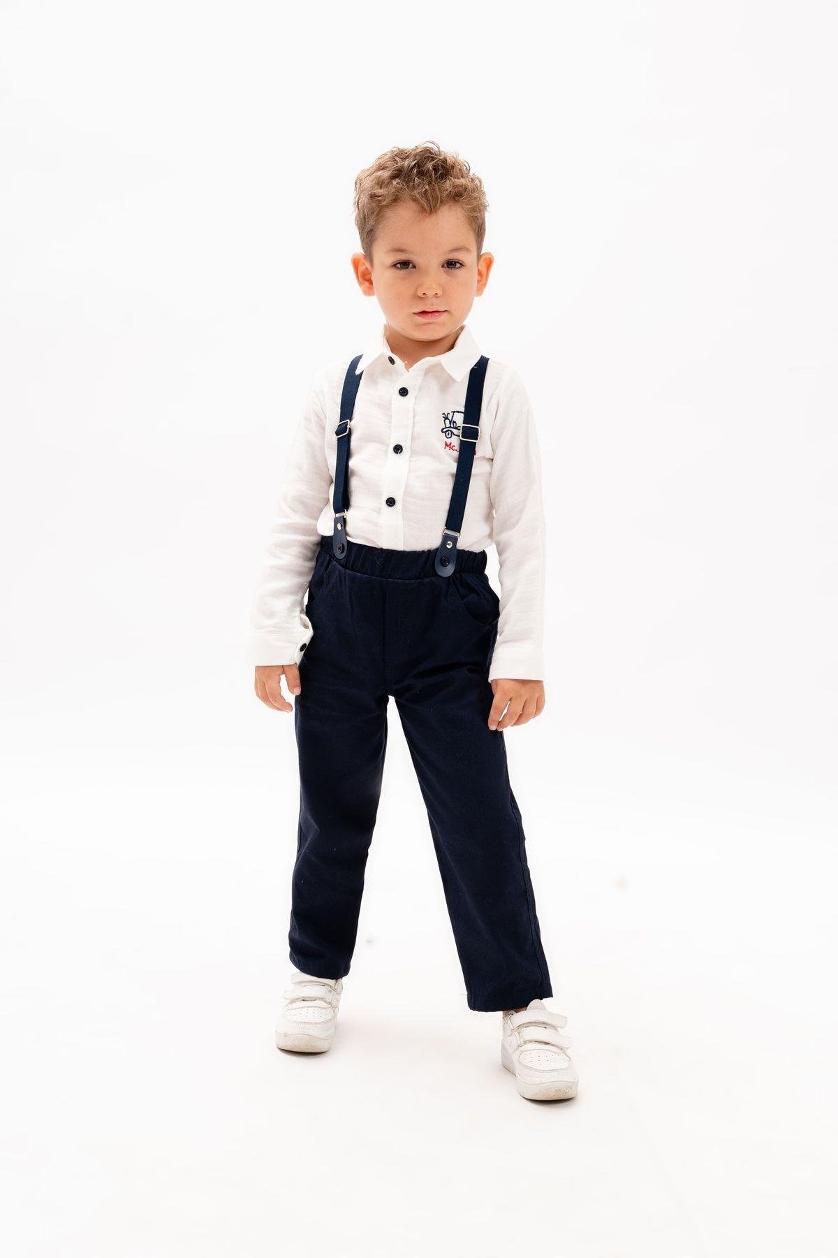 Erkek Çocuk Beyaz Gömlek Pantolon Alt Üst Takım Askılı-5-6 Yaş