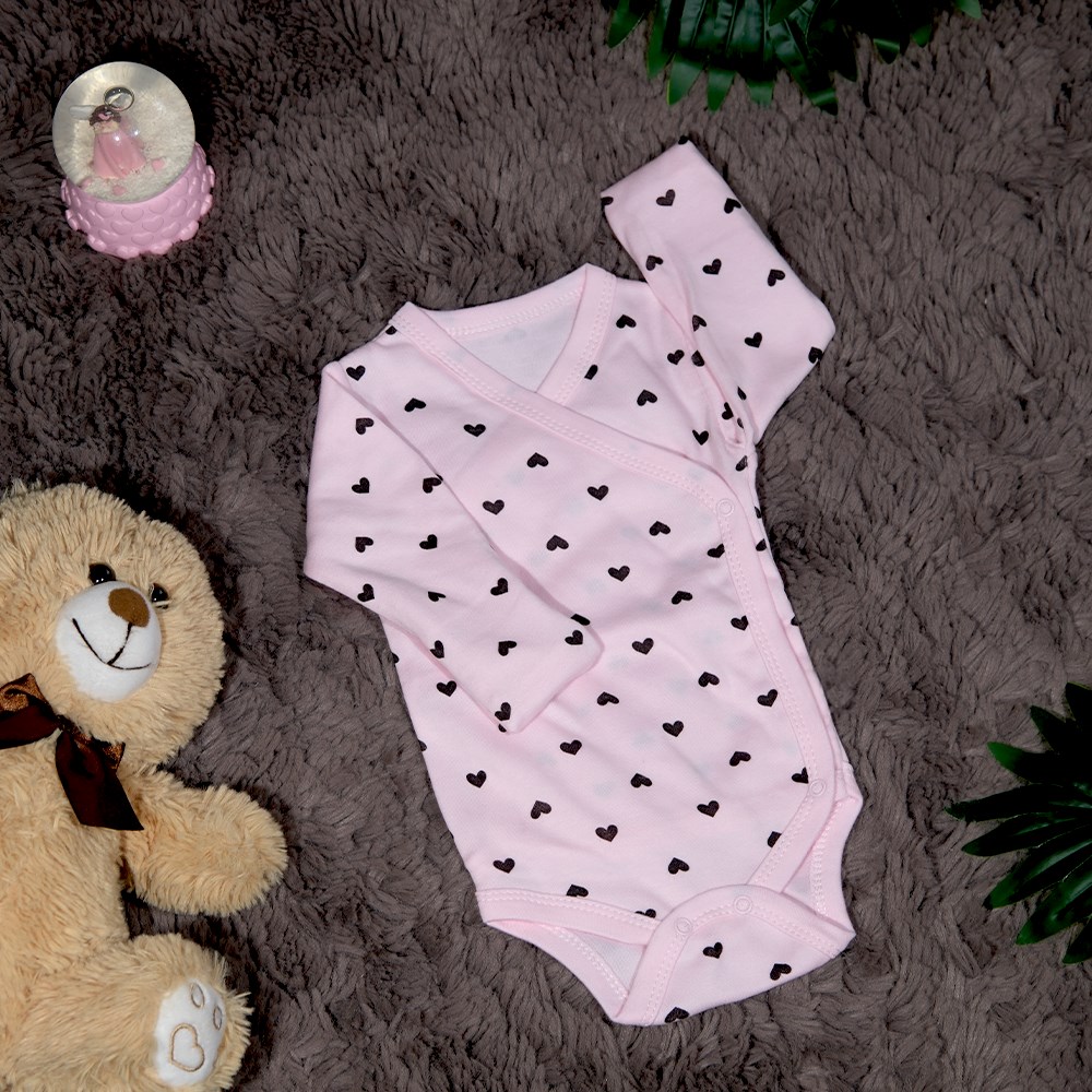 Pembe Kalp Desenli Kundak Body Zıbın Yeni Doğan-1 AY
