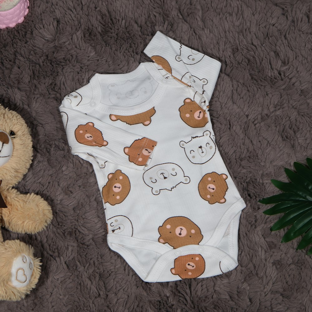 Ayıcık Kollu Zıbın Body 0 - 9 Ay-Yeni Doğan