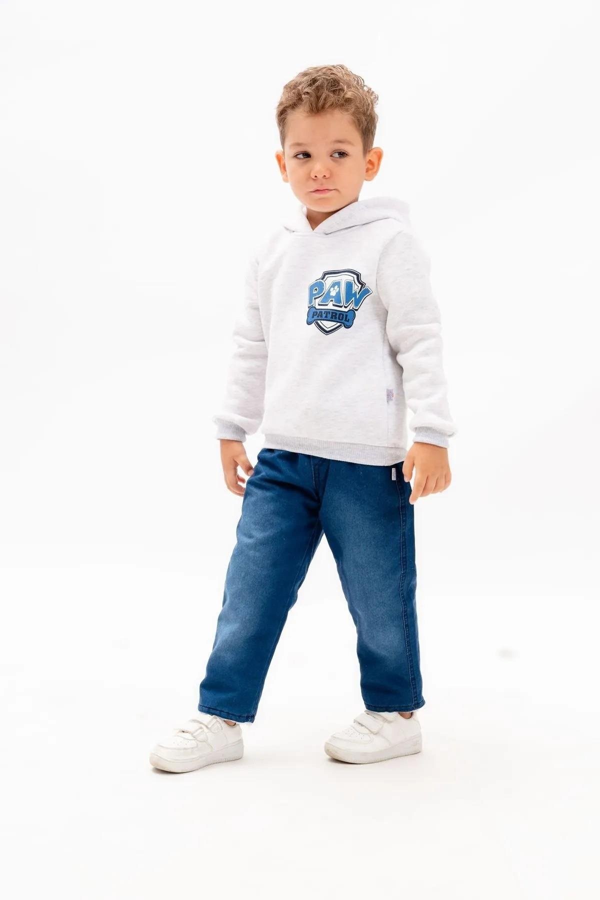 Paw Patrol Logolu Çocuk Kapüşonlu Sweatshirt ve Jean Pantolon Kombini | %100 Organik Pamuk-1.5 Yaş