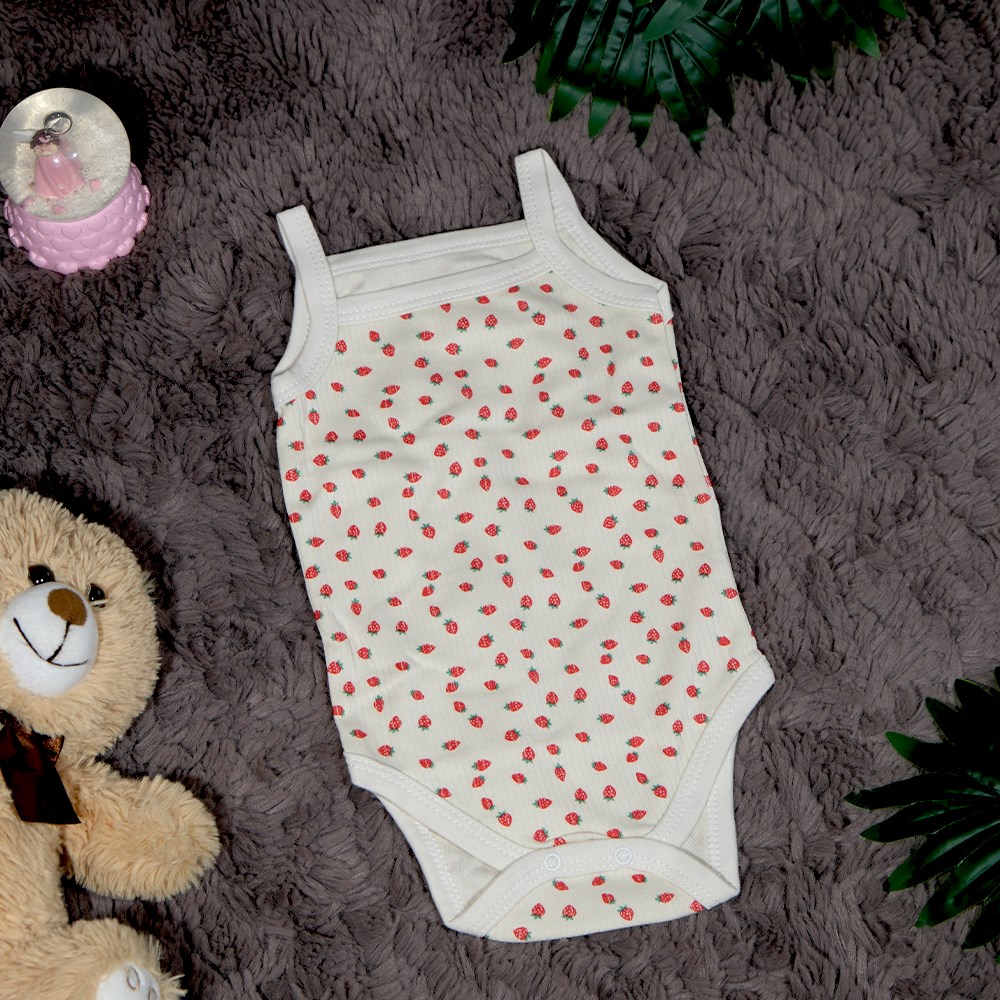 Çilekli İp Askılı Body Zıbın 1 - 9 Ay-1 Ay