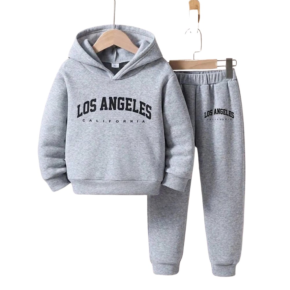 Erkek Çocuk Gri Eşofman Takımı | Los Angeles Baskılı Kapüşonlu 2'li Set-3 Yaş