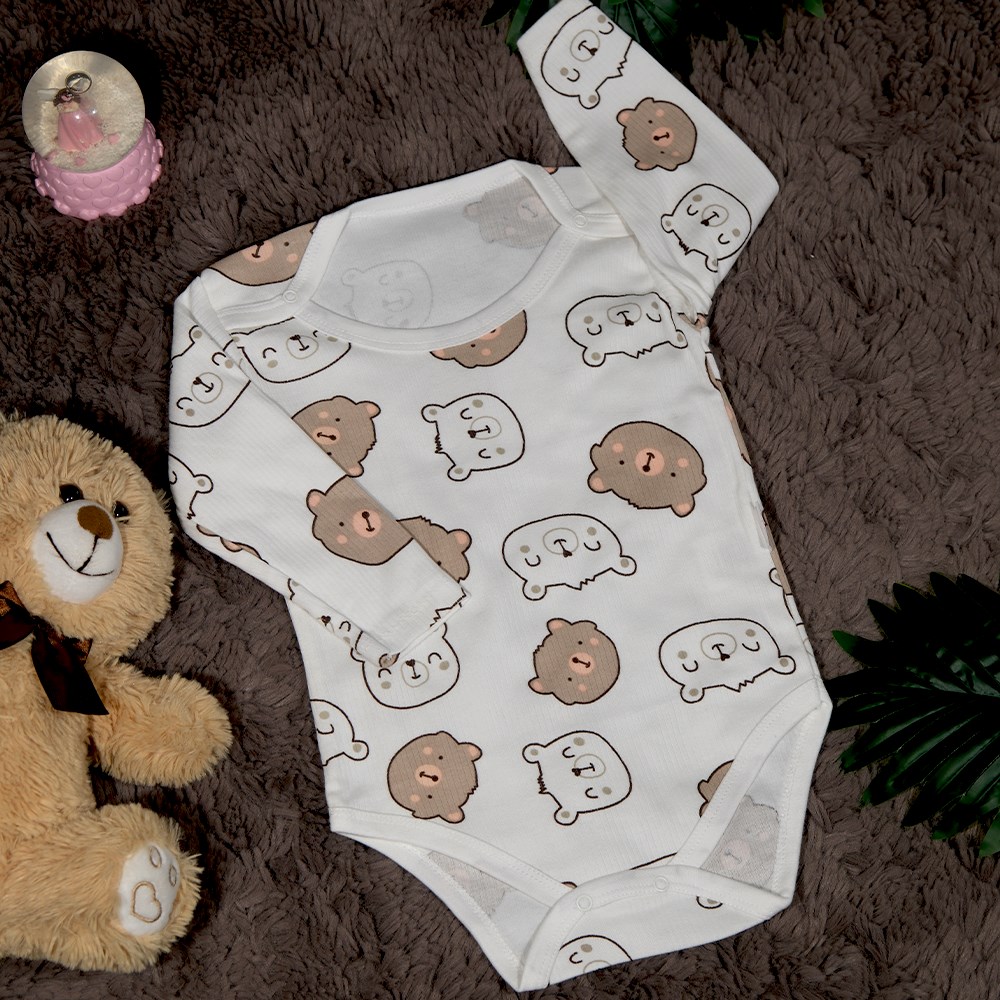 Ayıcık Desenli Uzun Kollu Body Zıbın 1 - 3 Yaş-1 Yaş