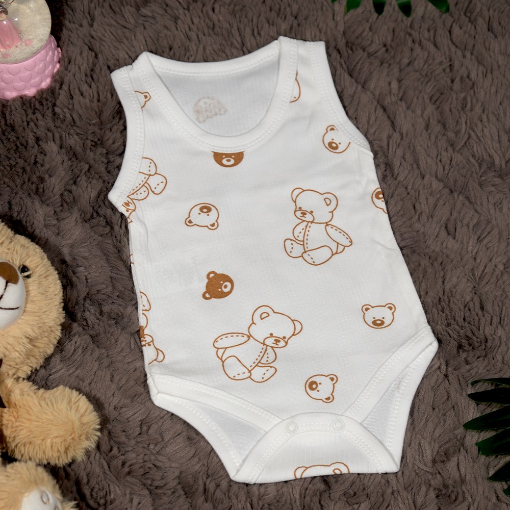 Ayıcıklı Beyaz Raporlu Bebek Zıbın 1 - 9 Ay-6 Ay