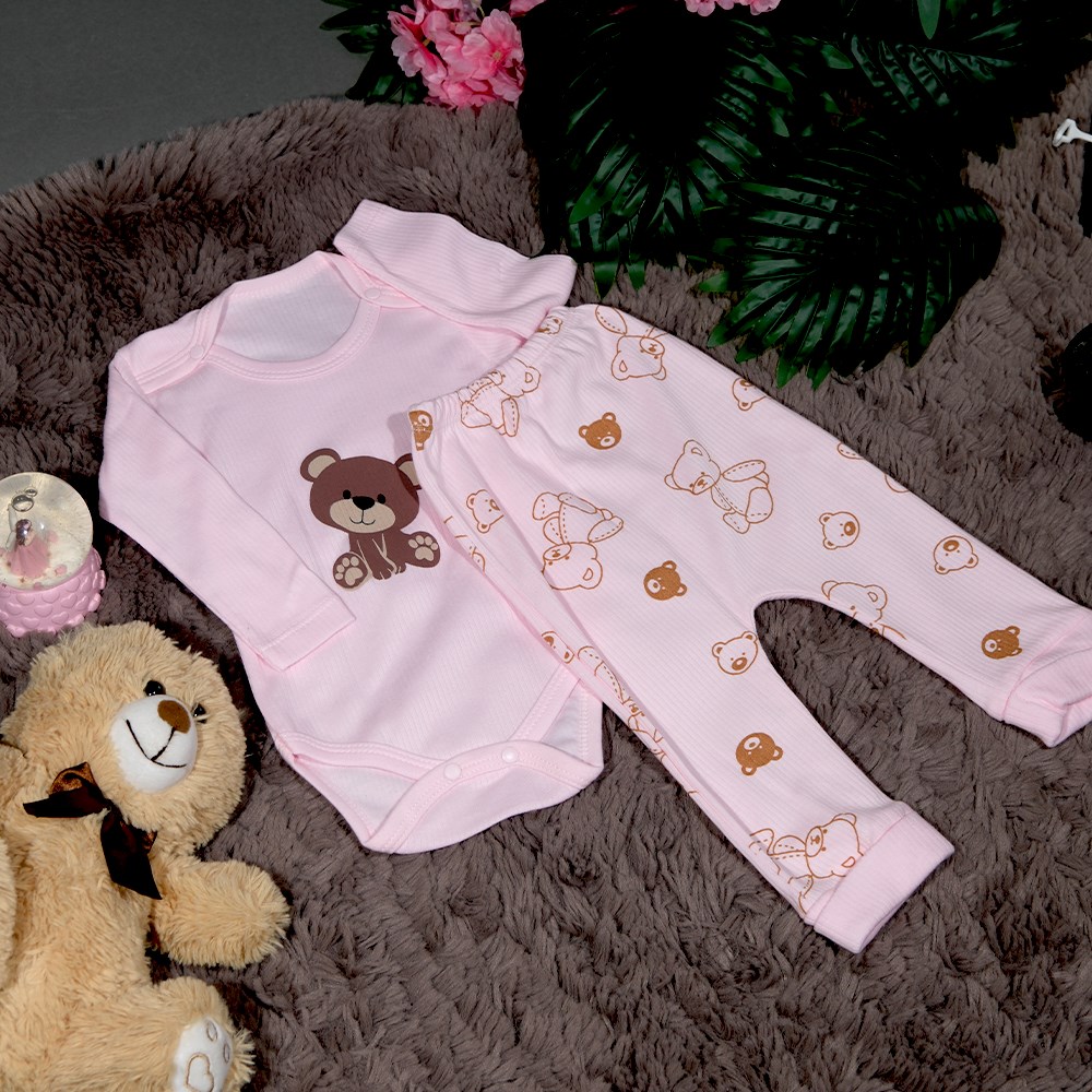 Pembe Ayıcıklı Body Takım 3 - 9 Ay-1 Ay