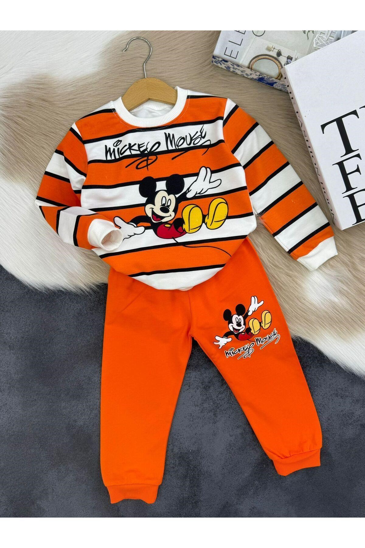 Mickey Mouse Alt Üst Eşofman Takımı Turuncu-11-12 Yaş