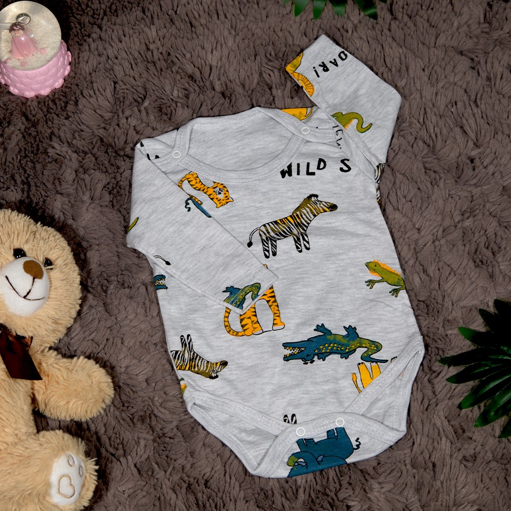 Gri Safari Uzun Kollu Body Zıbın 1 - 9 Ay-6 Ay