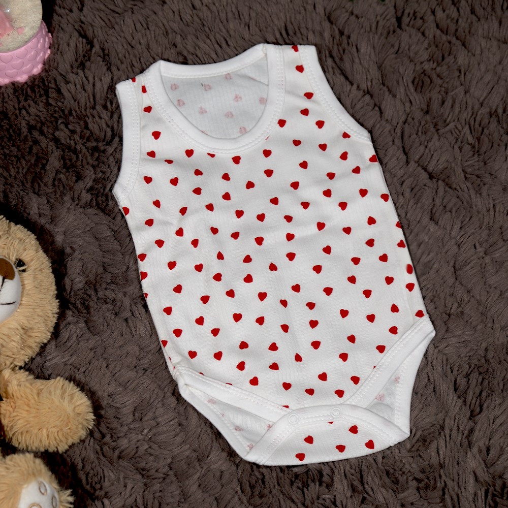 Raporlu Küçük Kalp Baskılı Zıbın Body 0-6 Ay-9 Ay