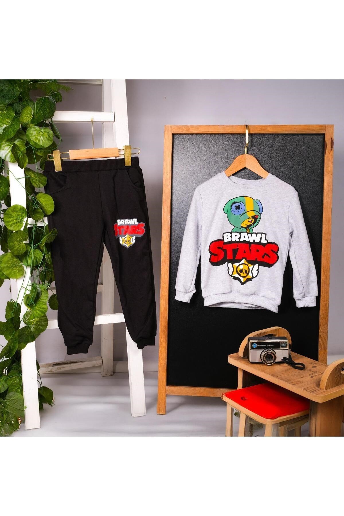 Brawl Stars Erkek Çocuk Alt Üst Takım Gri-9-10 Yaş