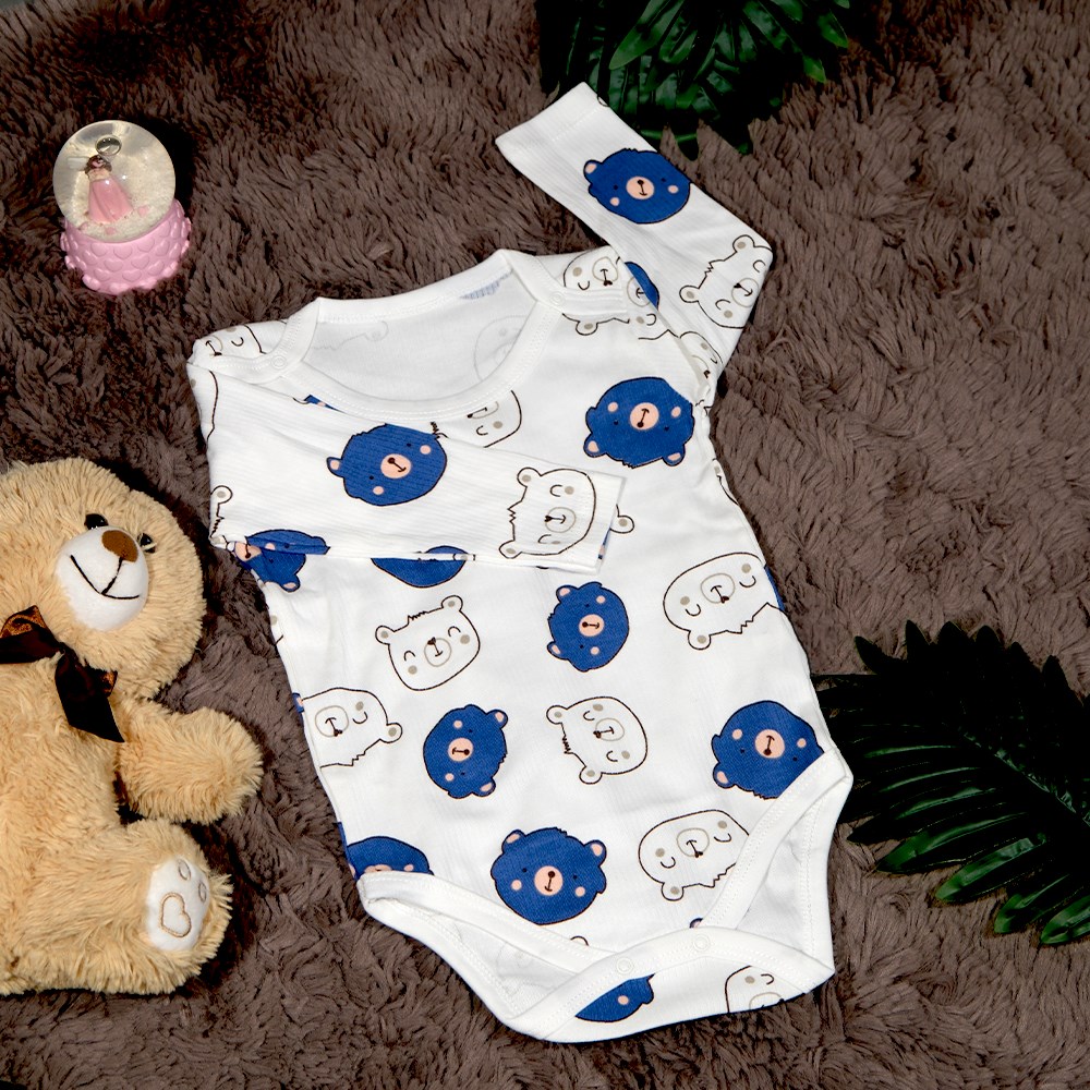 Mavi Ayıcıklı Kollu Body Zıbın 1-3 Yaş Arası-