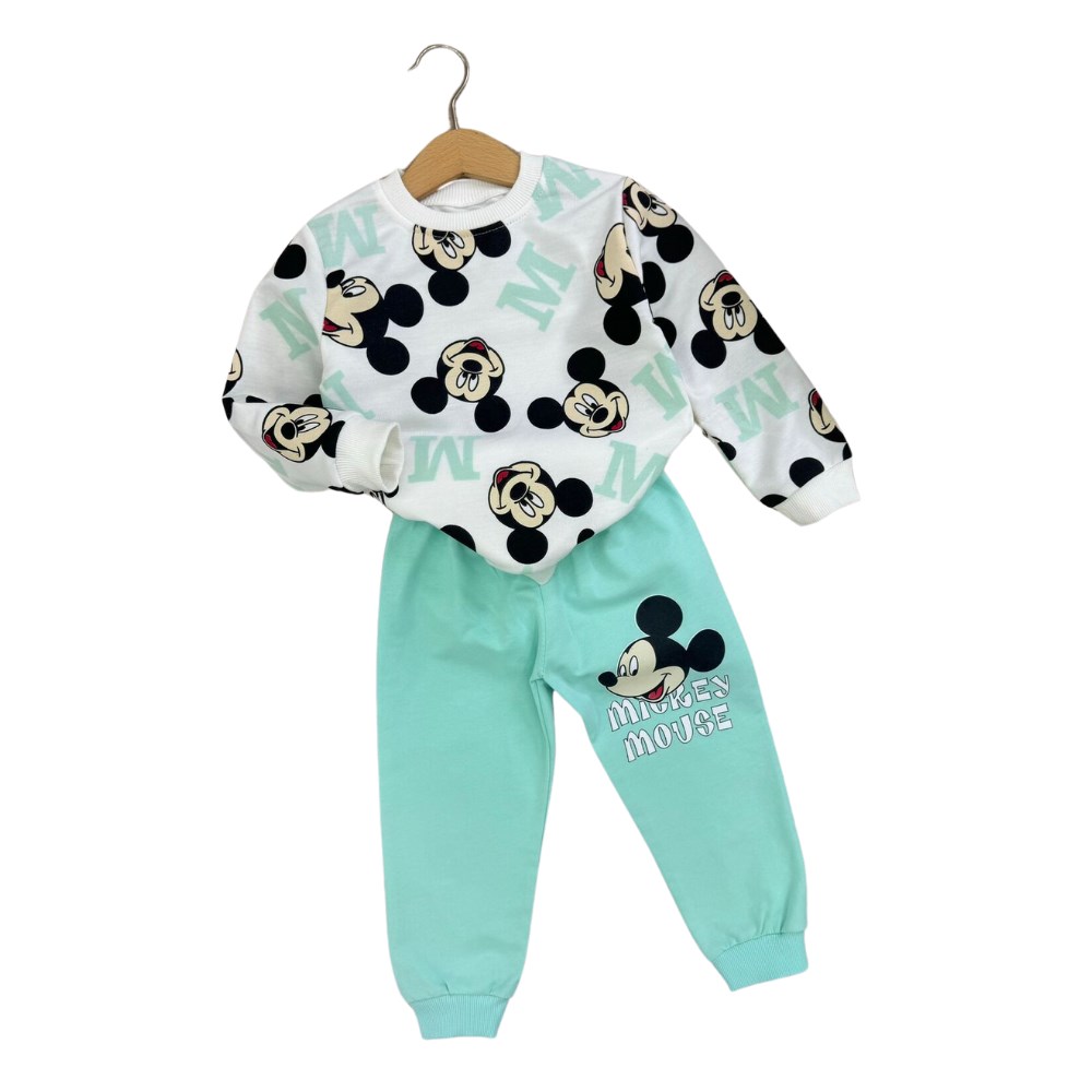 Mickey Mouse Baskılı Mint Alt Üst Takım-3 Yaş