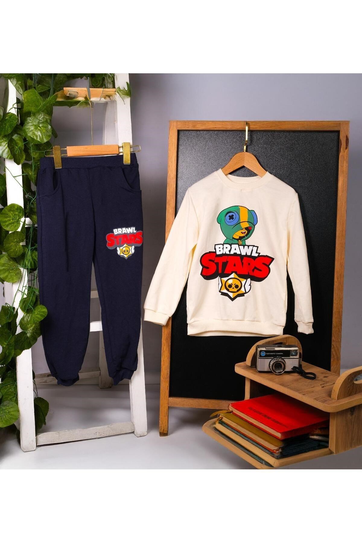 Brawl Stars Erkek Çocuk Alt Üst Takım Krem-3-4 Yaş