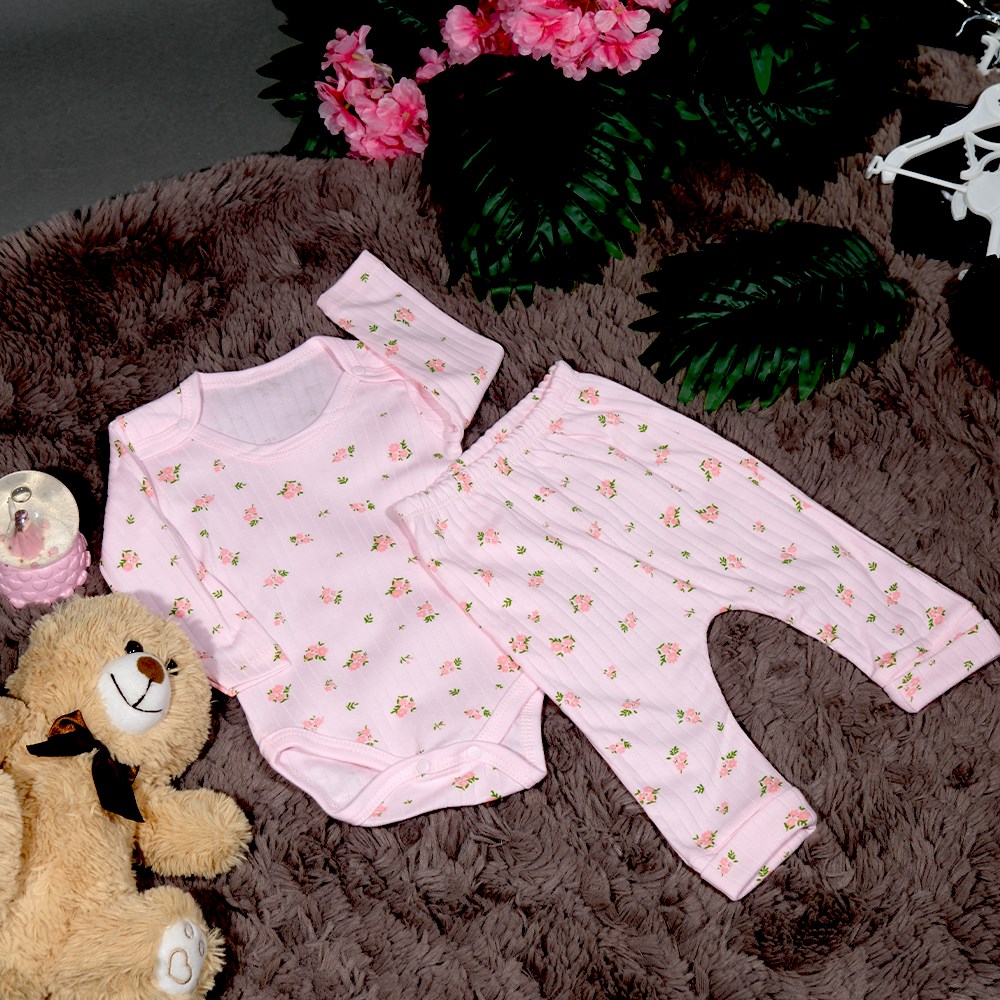 Çiçek Desenli 2'Lİ Body Takım 3 - 9 Ay-3 AY