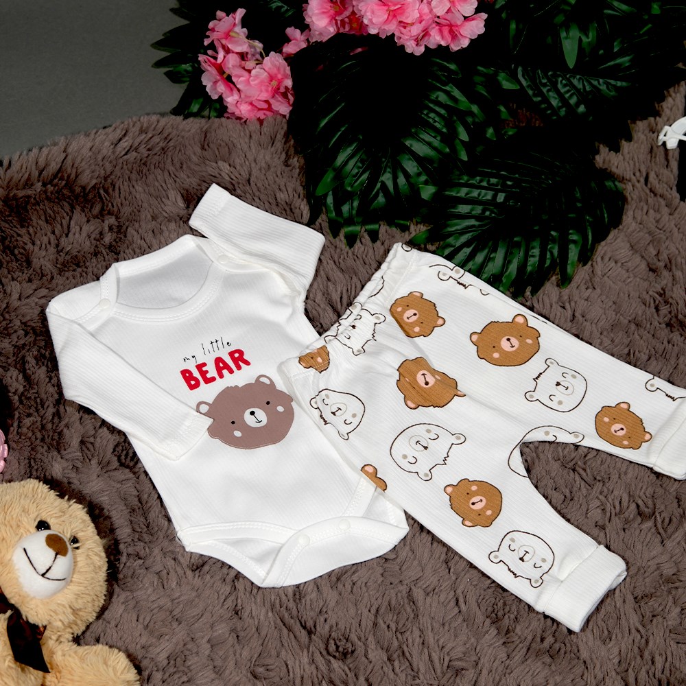 Bear Ayıcık Kollu 2'Li Zıbın Body Takım 3-9 Ay-1 Ay