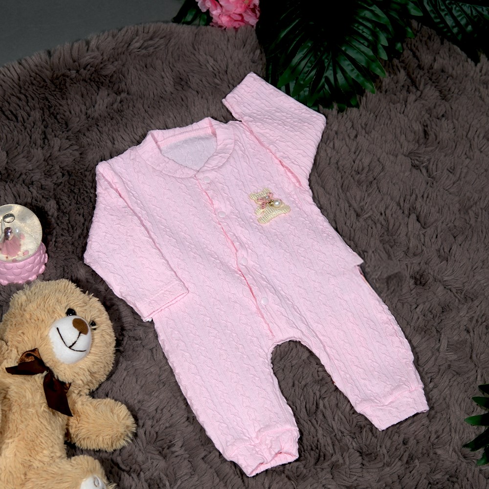 Likralı Manşetli Kız Bebek Tulum 0 - 6 Ay-Yeni Doğan