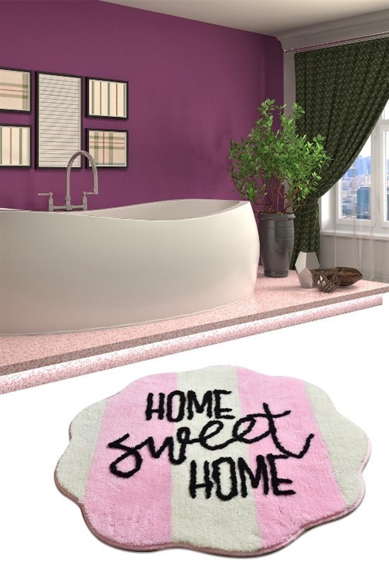 Home Sweet Home Pembe Çap Klozet Takımı, Banyo Paspas Seti Halısı-21629