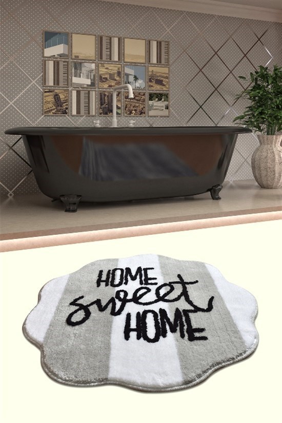 Home Sweet Home Gri Çap Klozet Takımı, Banyo Paspas Seti Halısı-21628