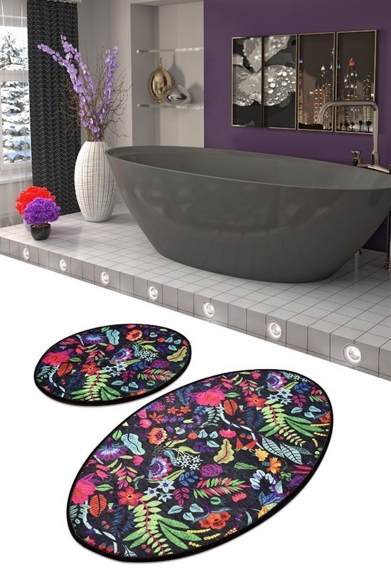 Pictura Siyah Oval Djt 2 Li Set Banyo Paspas Seti Klozet Takımı-22817