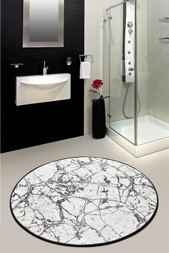 Marble Beyaz Djt Çap 140 Cm Banyo Halısı, Paspas-22264