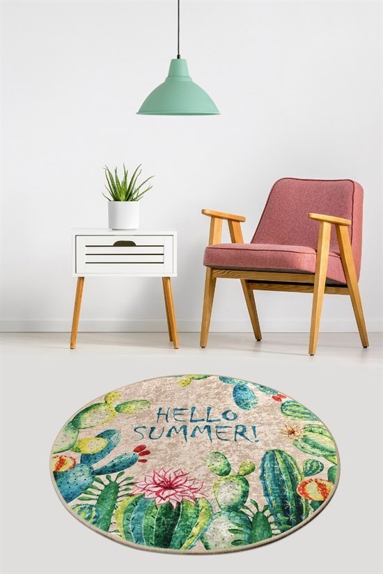 Hello Summer Dekoratıf Djt Çap 100 Cm Dekoratif Halı-21594