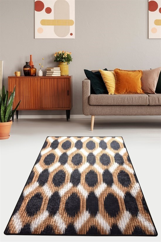 Gold And Black Djt 80X200 Cm Dekoratif Modern Halı-21388