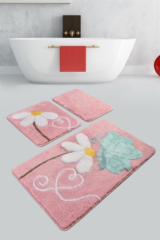 Ponte Pembe 3Lü Set Banyo Halısı-22844