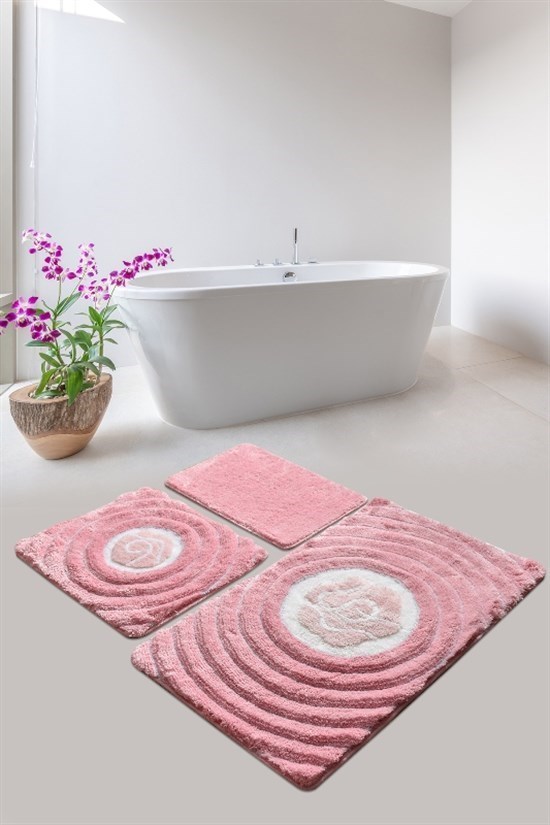 Florıa Pembe 3 Lu Set Klozet Takımı, Banyo Paspas Seti Halısı-21317