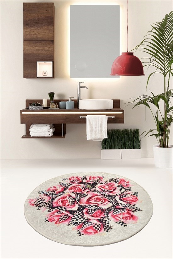 Magıc Roses Djt Çap 140 Cm Banyo Halısı, Paspas Seti-22228