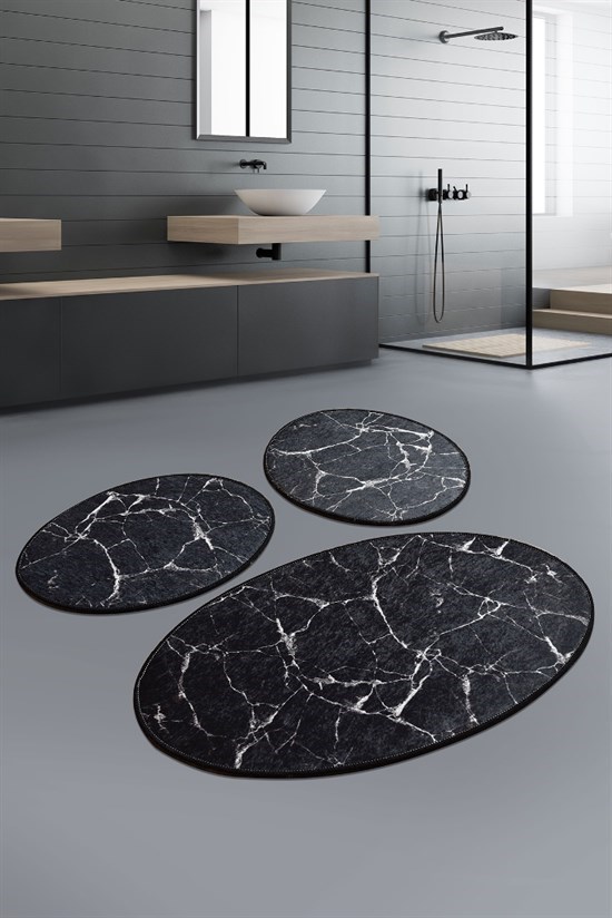 Marble Siyah Djt 3 Lü Set Banyo Paspası Klozet Takımı-22277