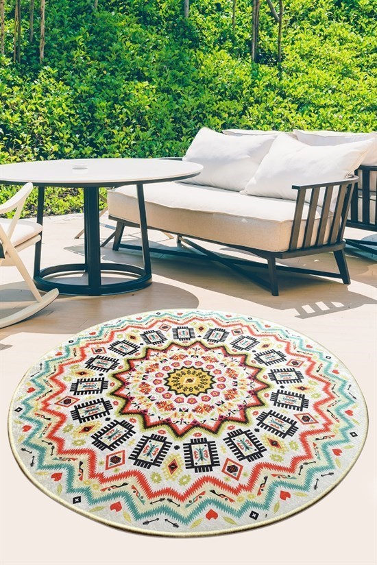 Mandala Color Balkon Djt Çap 100 Cm Balkon Ve Teras Halıları-22240