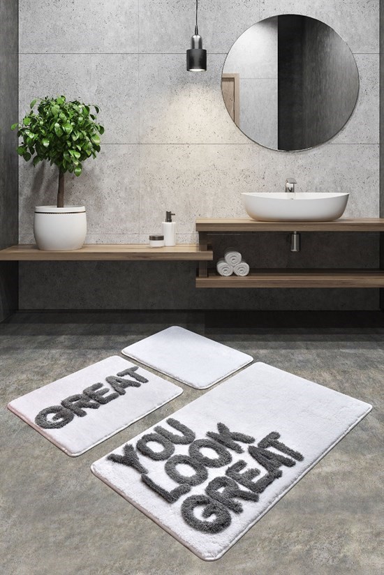 Great Beyaz 3 Lü Set Banyo Halısı, Paspas-21414