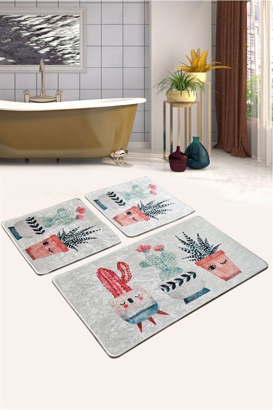 Happy Cactus Djt 3 Lü Set Banyo Paspası Klozet Takımı-21429