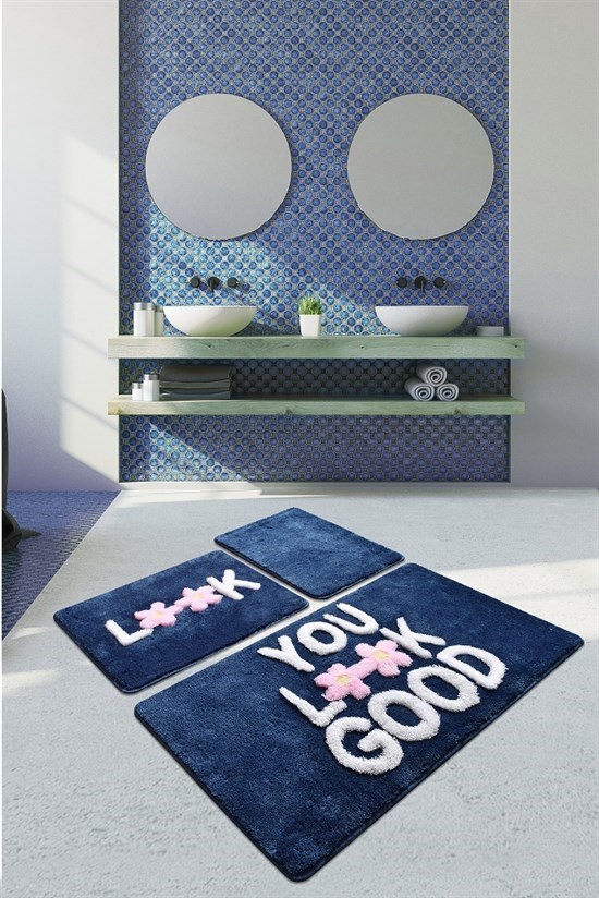 Look Mavi 3 Lü Set Banyo Halısı, Paspas-22130