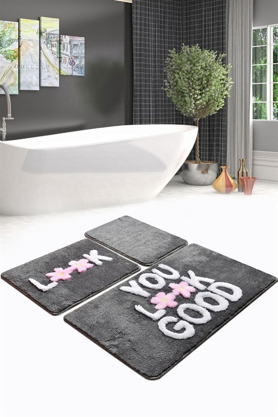 Look Gri 3 Lü Set Banyo Halısı, Paspas-22128