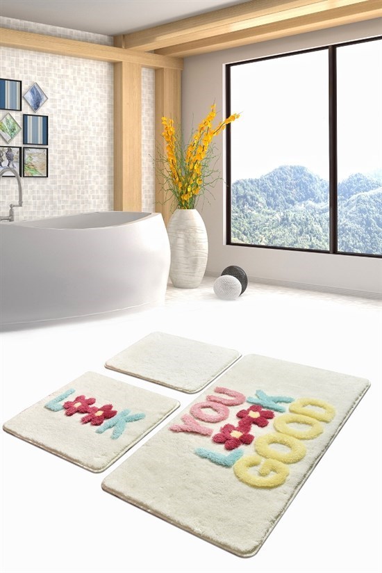 Look Ekru 3 Lü Set Banyo Halısı, Paspas-22126