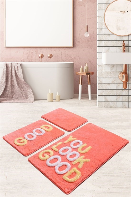 Good Nar Çiçeği 3 Lü Set Banyo Halısı, Paspas-21400