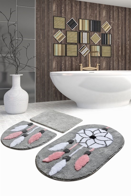 Rüya Gri 3Lü Set Banyo Halısı, Paspas-23067