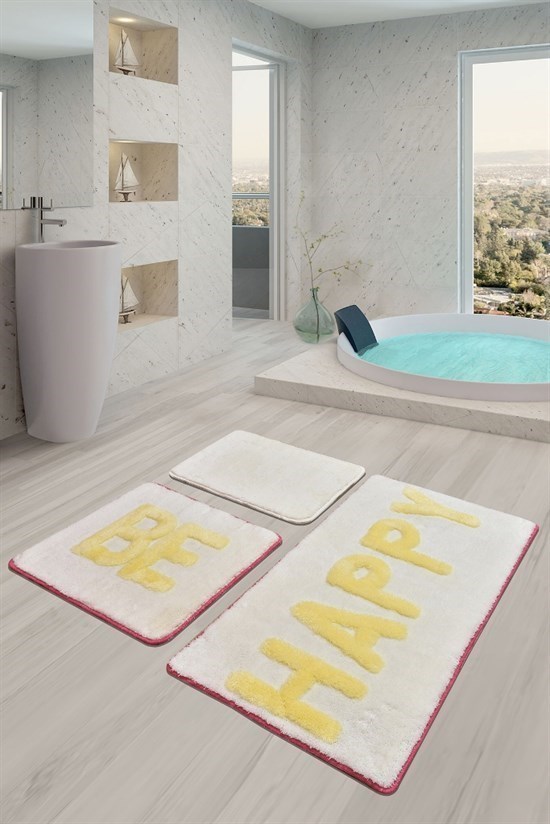 Happy Ful 3Lü Set Banyo Halısı Klozet Takımı Paspas-21436