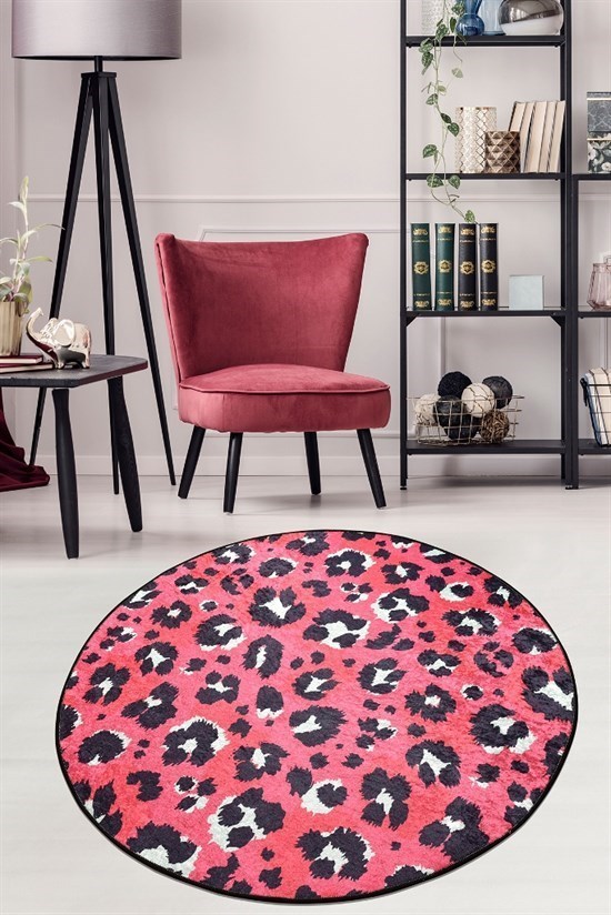 Leopard Pink Djt Çap 120 Cm Kaymaz Taban Dekoratif Halı-22040