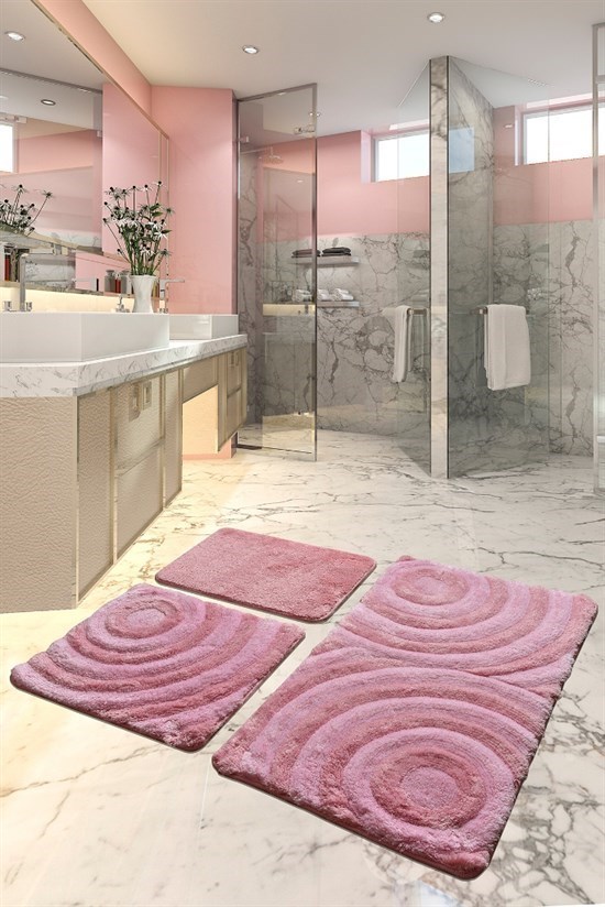 Wave Pudra 3Lü Set Banyo Halısı-23490