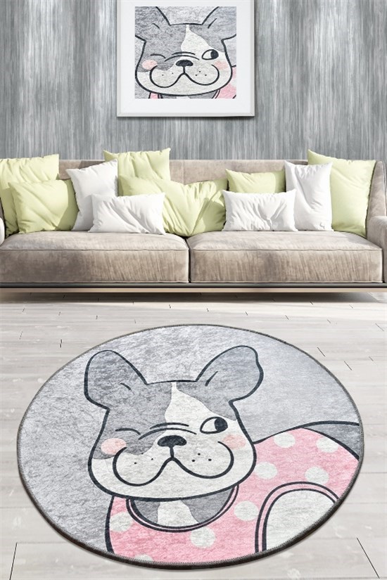 Happy Dogs Grey Djt Çap 100 Cm Dekoratif Halı-21434