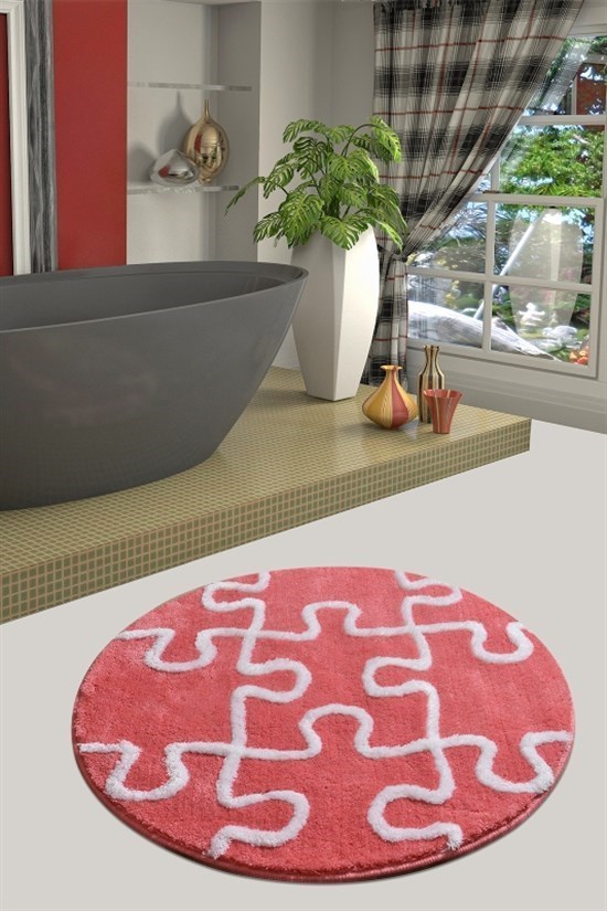 Puzzle Rose Çap Klozet Takımı, Banyo Paspas Seti Halısı-22890