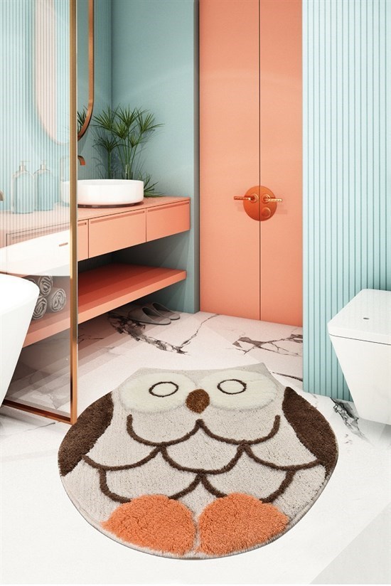 Owl Shape Kahve Banyo Halısı, Paspas Seti-22592