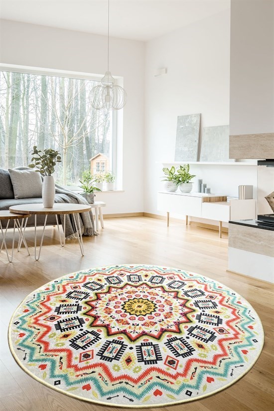 Mandala Color Djt Çap 140 Cm Dekoratif Modern Halılar-22243