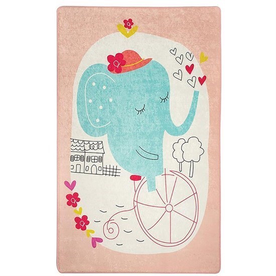 Elephants Bıke 100X160 Pembe Çocuk Ve Bebek Halısı-21082