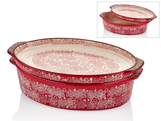 Kırmızı Kapaklı Oval Servis 34X22X3 Cm (4) - 35010