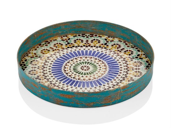 Tepsi Yuvarlak Mavi Desenli 35 Cm - 35261